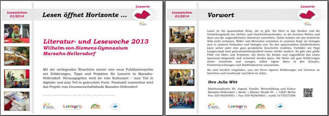 Broschüre über die Lesetage 2013 am Siemens-Gymnasium Marzahn-Hellersdorf lesezeichen2